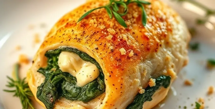 Poulet farci au fromage de chèvre et épinards