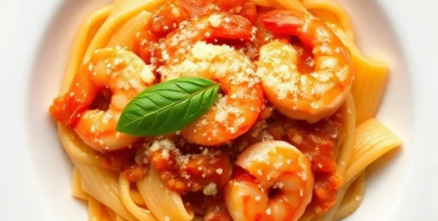 Penne aux crevettes et sauce tomate