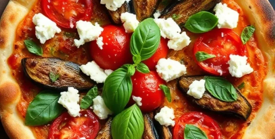 Pizza aux aubergines, tomates et feta