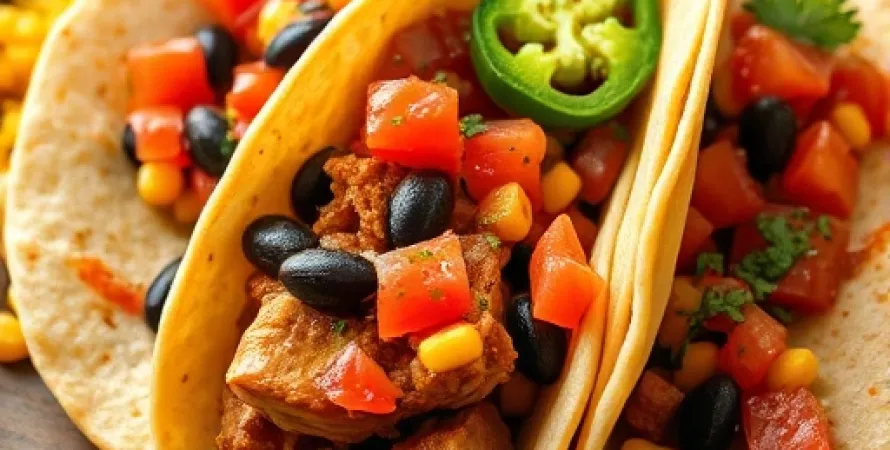 Tacos de porc avec haricots noirs épicés