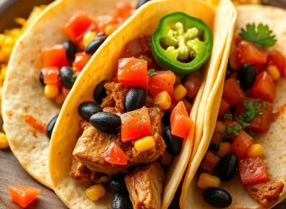 Tacos de porc avec haricots noirs épicés