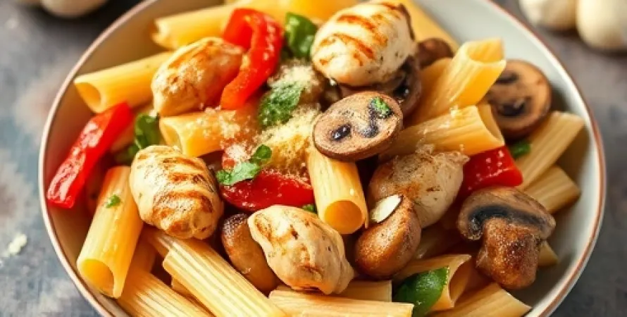Pâtes au poulet et aux poivrons