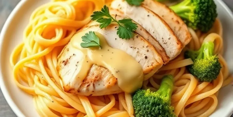 Pâtes fettuccines au poulet dijonnais