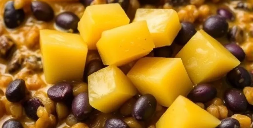 Curry de haricots noirs et lentilles brunes au ananas