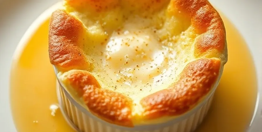 Soufflé de fromage avec sauce de myrtilles