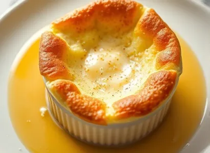Soufflé de fromage avec sauce de myrtilles
