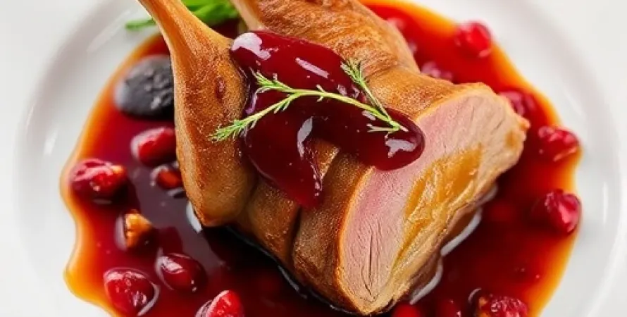 Canard au melasse de grenade et sauce de noix