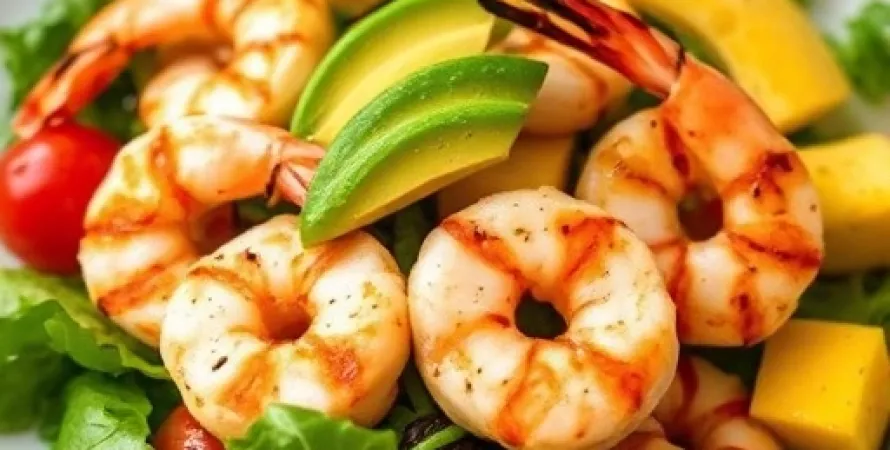 Salade de crevettes grillées, mangue et avocat