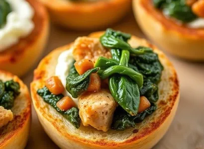 Bites de bagel au poulet fumé et épinards