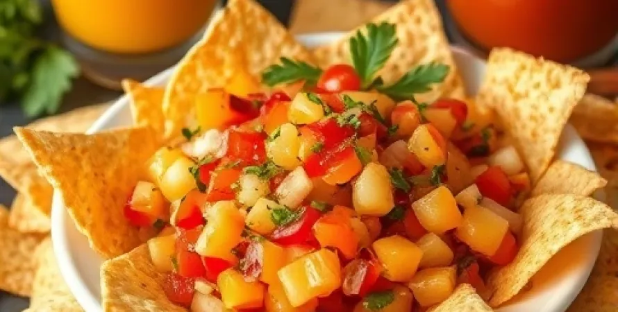 Salsa de fruits avec chips de tortilla