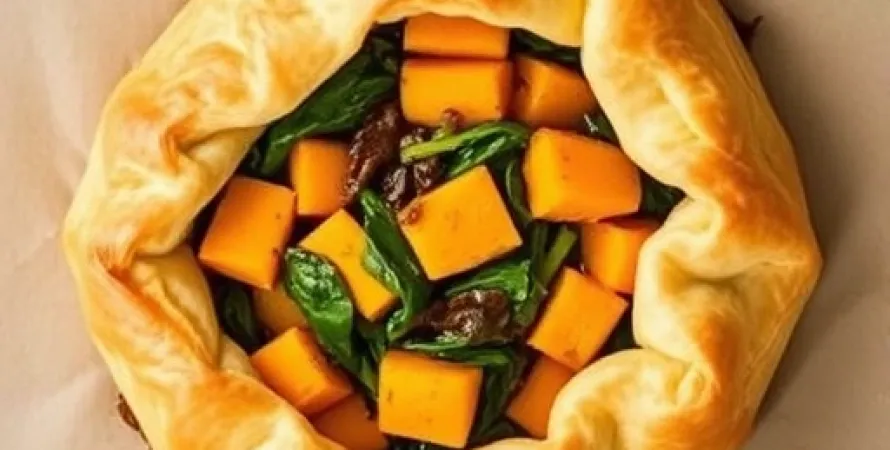 Tarte au courge butternut, épinard et fromage de chèvre