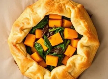 Tarte au courge butternut, épinard et fromage de chèvre