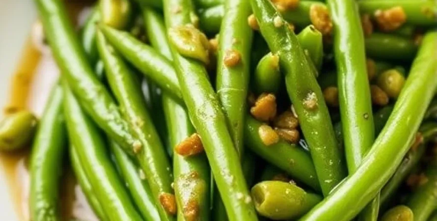 Haricots verts frais à la sauce herbacée