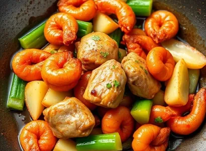 Poulet et crevettes sautées
