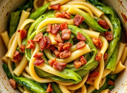 Chou vert aux pâtes et lardons