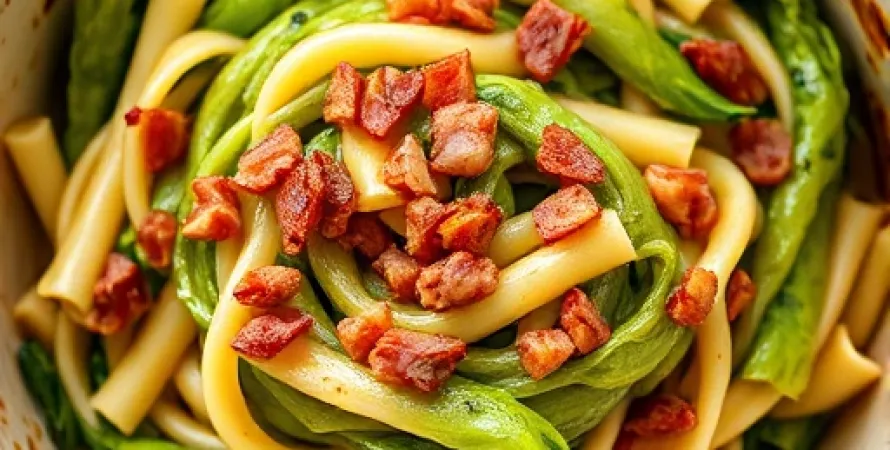 Chou vert aux pâtes et lardons