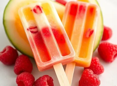 Popsicles au melon et aux framboises