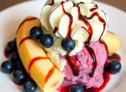 Sundae aux bananes et myrtilles