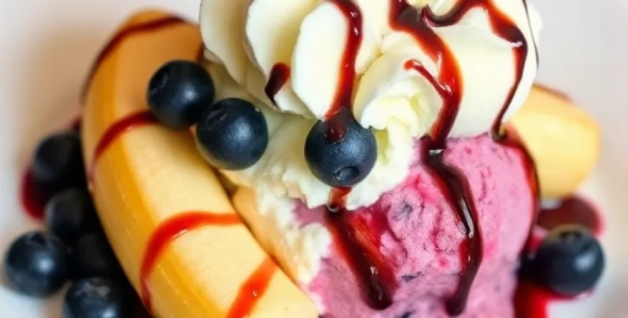 Sundae aux bananes et myrtilles