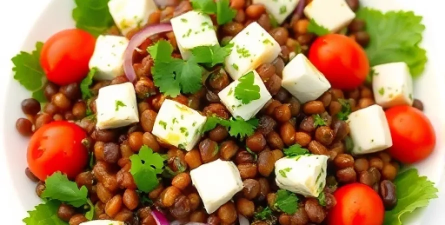 Salade de lentilles avec feta et cilantro