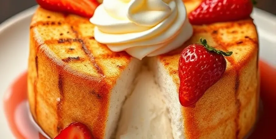 Gâteau Angel Food Cake aux fraises et rhubarbe