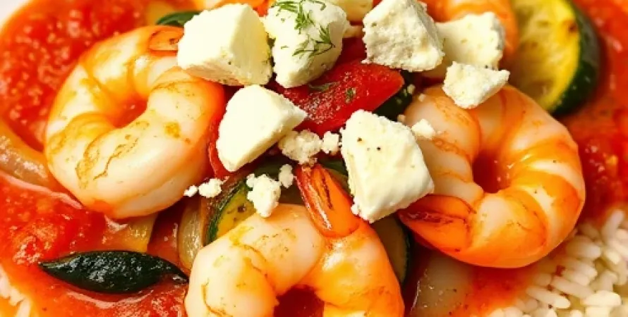 Crevettes à la sauce tomate et feta
