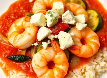 Crevettes à la sauce tomate et feta
