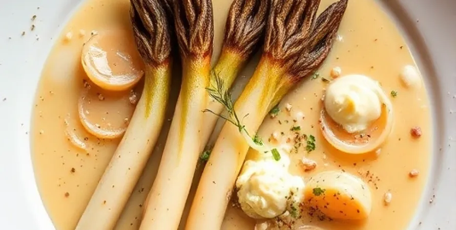 Asperges à la sauce aux oignons crémeuse