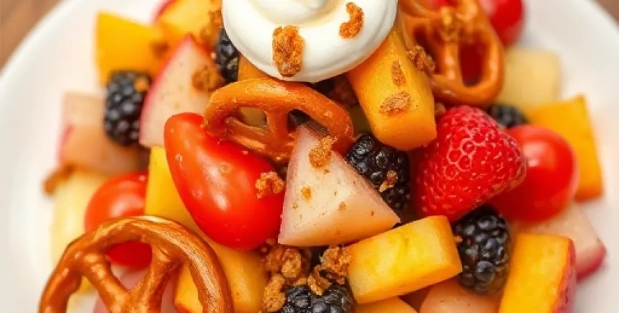 Salade de fruit avec pretzels caramelisés