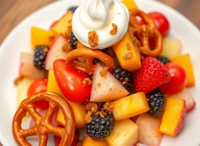 Salade de fruit avec pretzels caramelisés