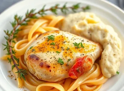 Poulet aux fines herbes avec pâtes et pommes de terre