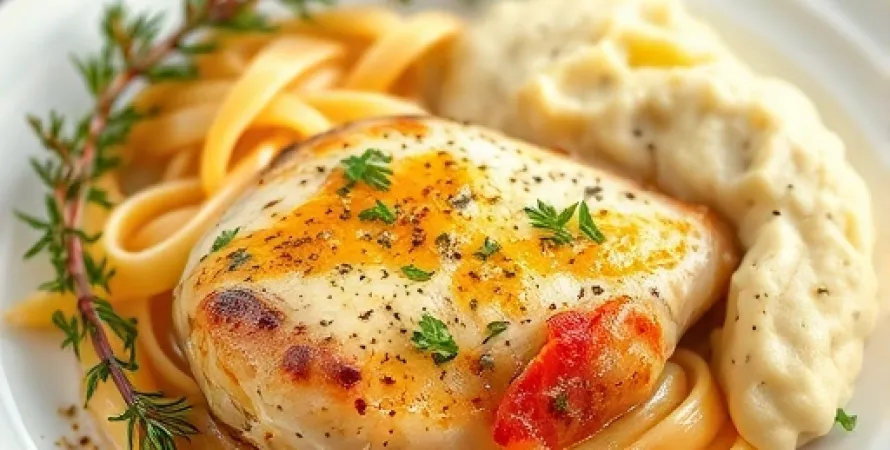 Poulet aux fines herbes avec pâtes et pommes de terre