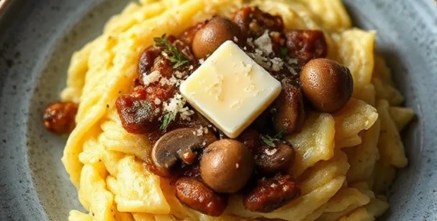 Polenta infusée aux herbes avec ragout de champignons