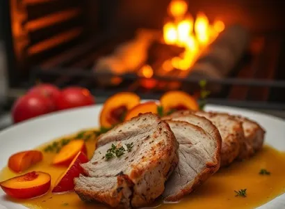 Côtes de porc au miel et sauce aux pêches