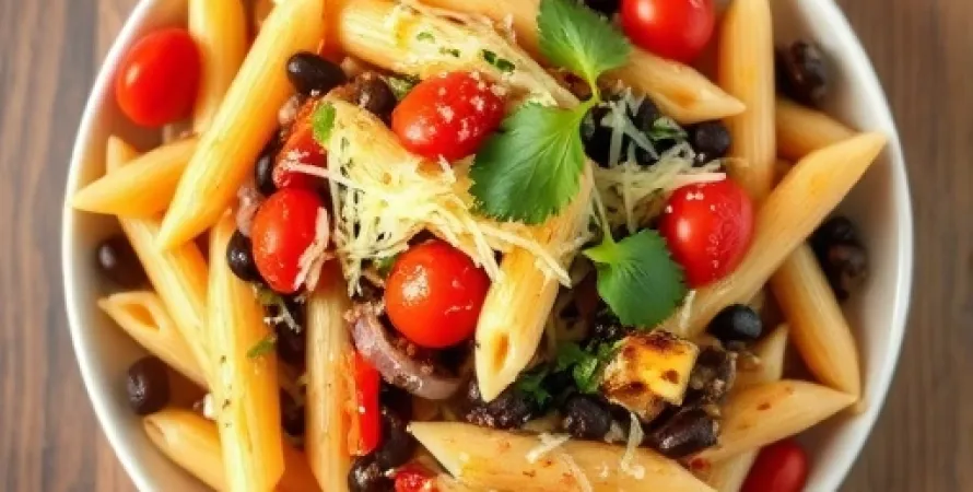 Pâtes penne aux haricots noirs