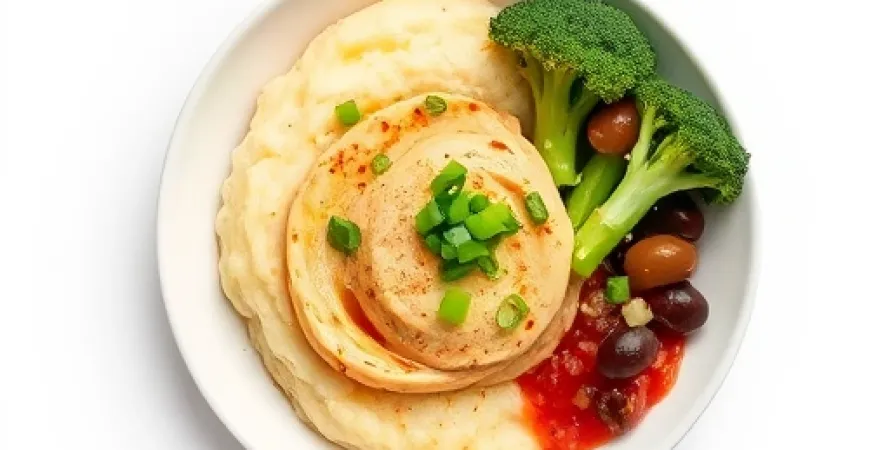 Purée de pommes de terre aux brocolis et hummus