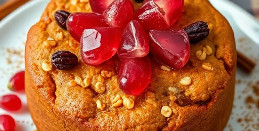 Gâteau d'épices d'automne avec glace de grenade