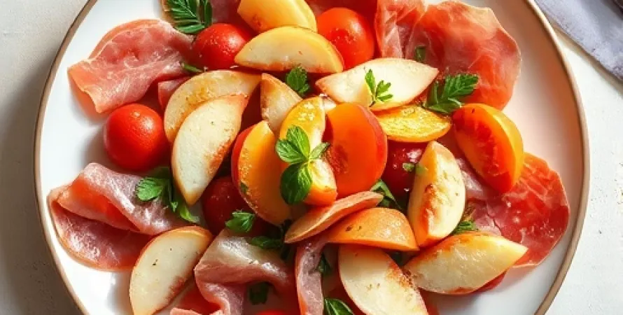 Salade de pêche et prosciutto