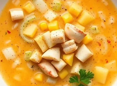 Potage de maïs frais et crabe