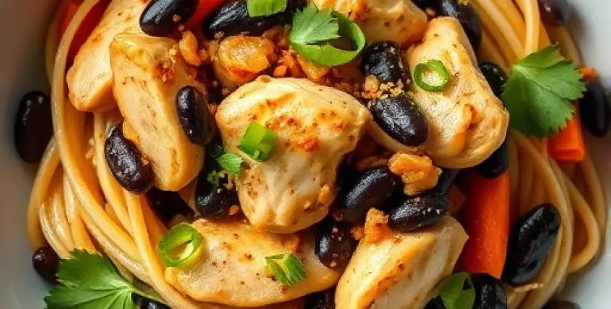 Pâtes aux haricots noirs et au poulet