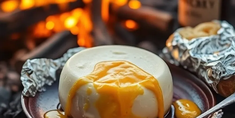 Fromage chaud au feu de camp
