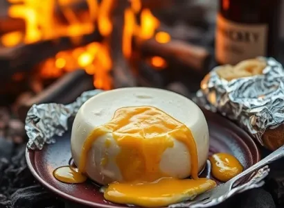 Fromage chaud au feu de camp