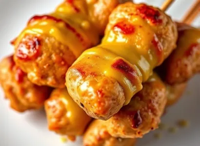 Brochettes de poulet au fromage et moutarde
