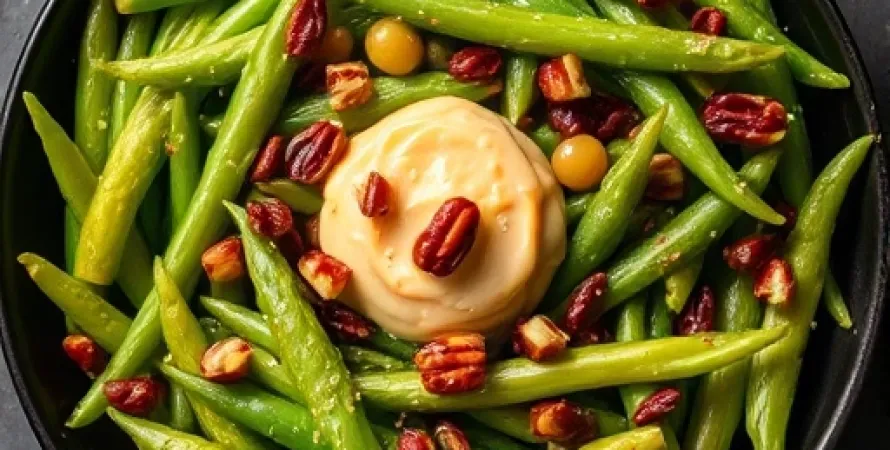 Haricots verts au beurre noir et noix de pecan