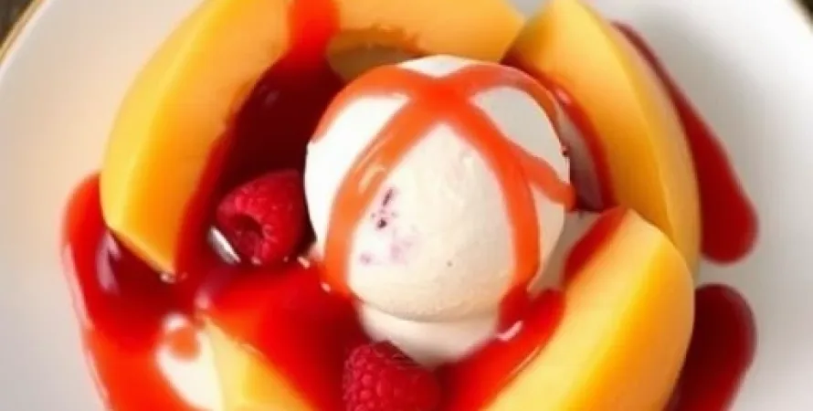 Cantaloupe au coulis de framboise