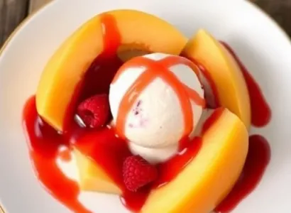 Cantaloupe au coulis de framboise