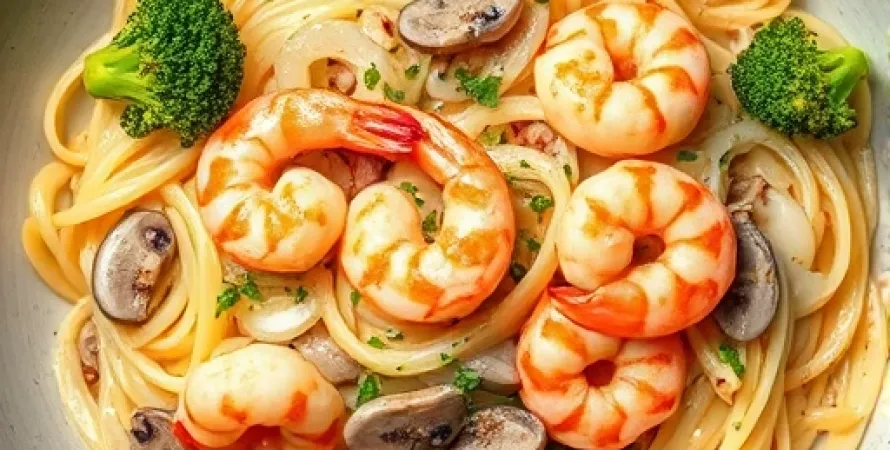 Pâtes aux crevettes et légumes