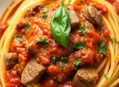 Spaghetti au boeuf et aux herbes
