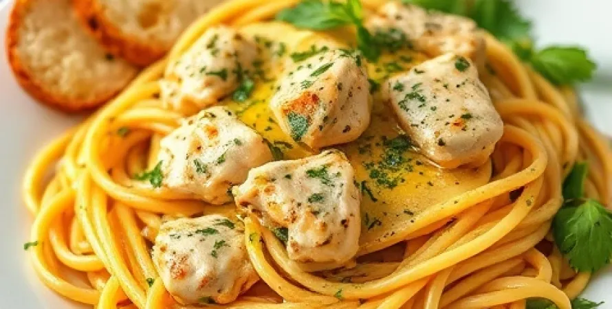 Poulet au spasghetti à l'huile d'olive