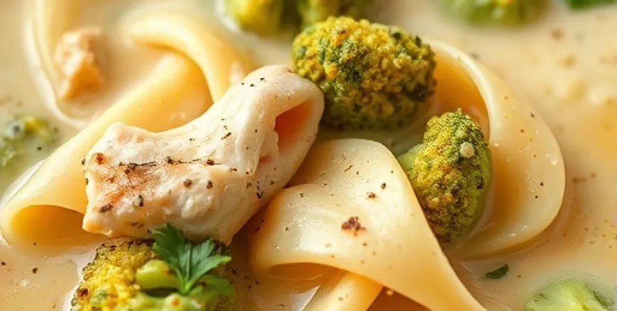 Soupe de pâtes au fromage et brocolis